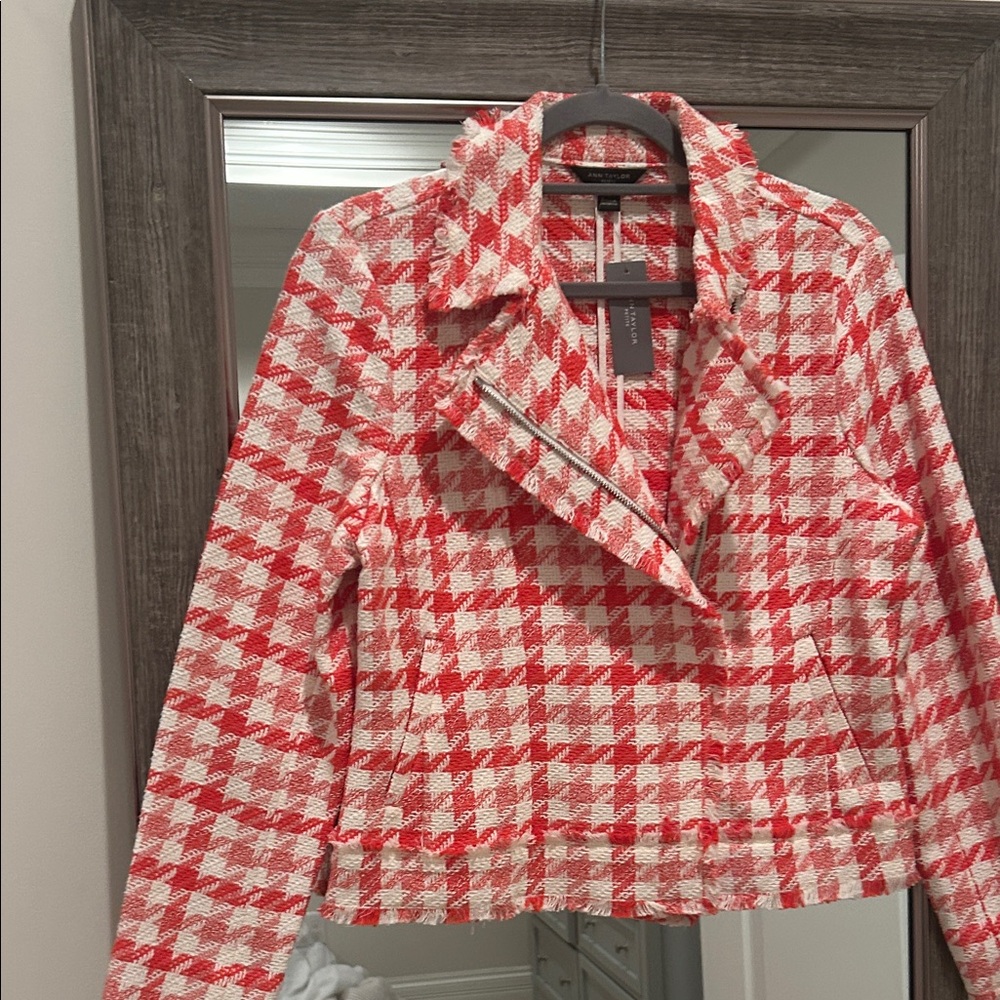 Ann Taylor Red and White Checkered Blazer